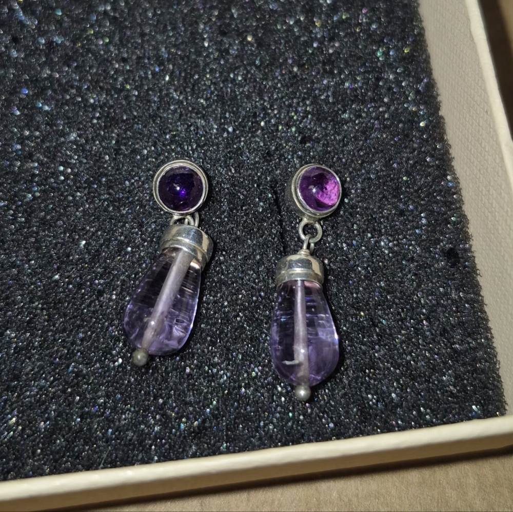 Elegant Purple and Silver Drop Earrings